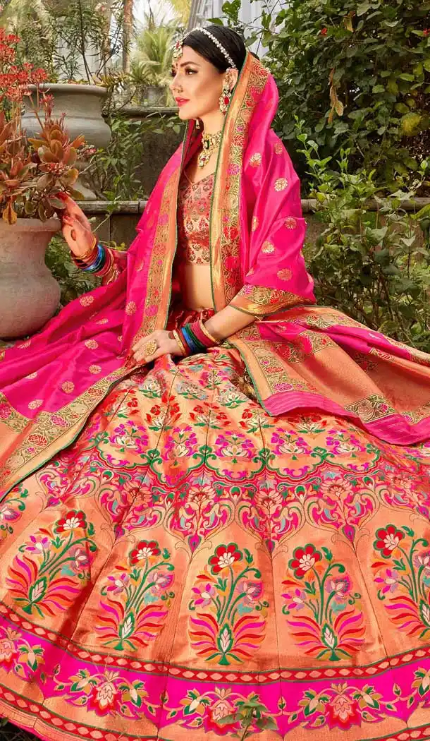 Trendy Multi Color Banarasi Silk Designer Wedding Wear Lehenga Choli -8977106865