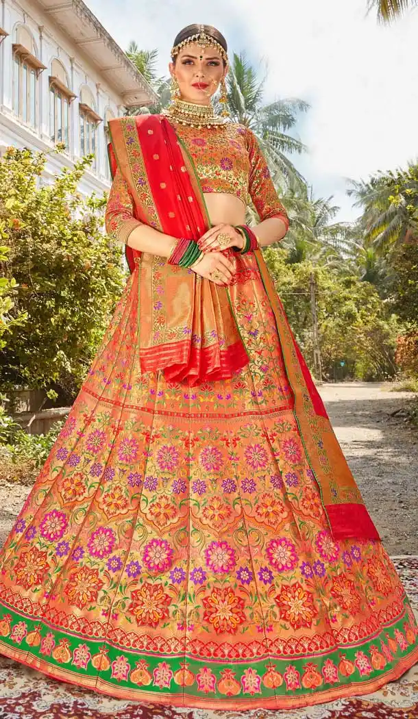 Stylish Multi Color Banarasi Silk Designer Wedding Wear Lehenga Choli -8977106866