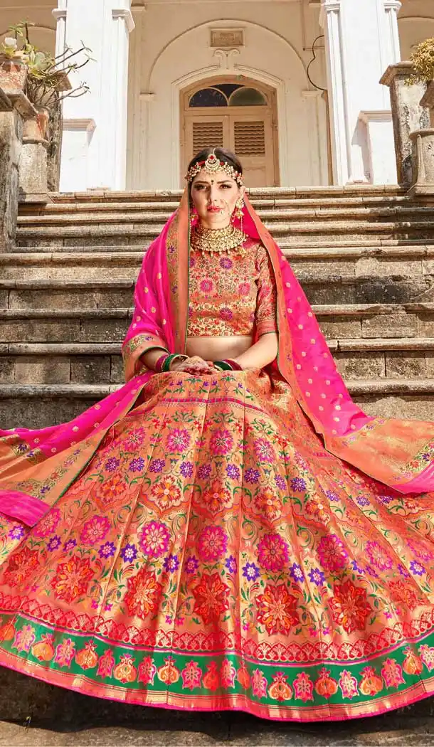 Adorable Multi Color Banarasi Silk Designer Wedding Wear Lehenga Choli -8977106867