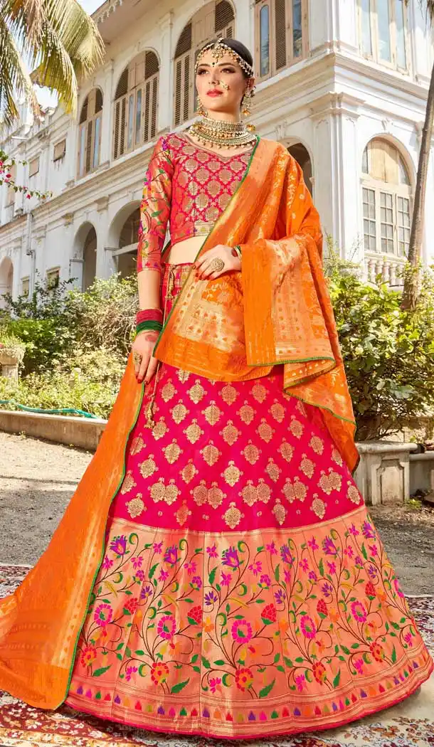 Divine Rani Pink Color Banarasi Silk Designer Wedding Wear Lehenga Choli -8977106870