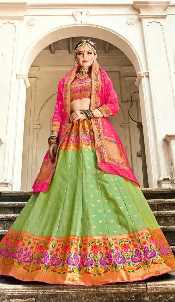 Trendsetter Green Color Banarasi Silk Designer Wedding Wear Lehenga Choli -8977106872