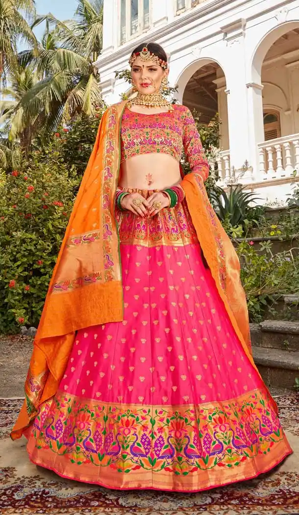 Pink Color Banarasi Silk Designer Wedding Wear Lehenga Choli -8977106873