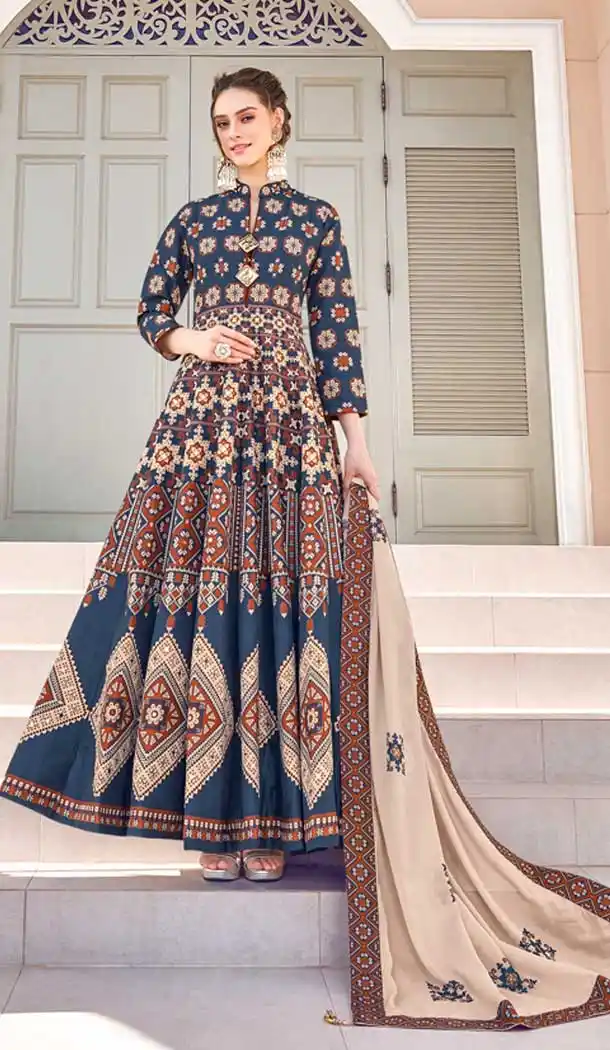 Enigmatic Blue Color Pure Killer Silk Heavy Designer Party Wear Gown Suit -8992107152