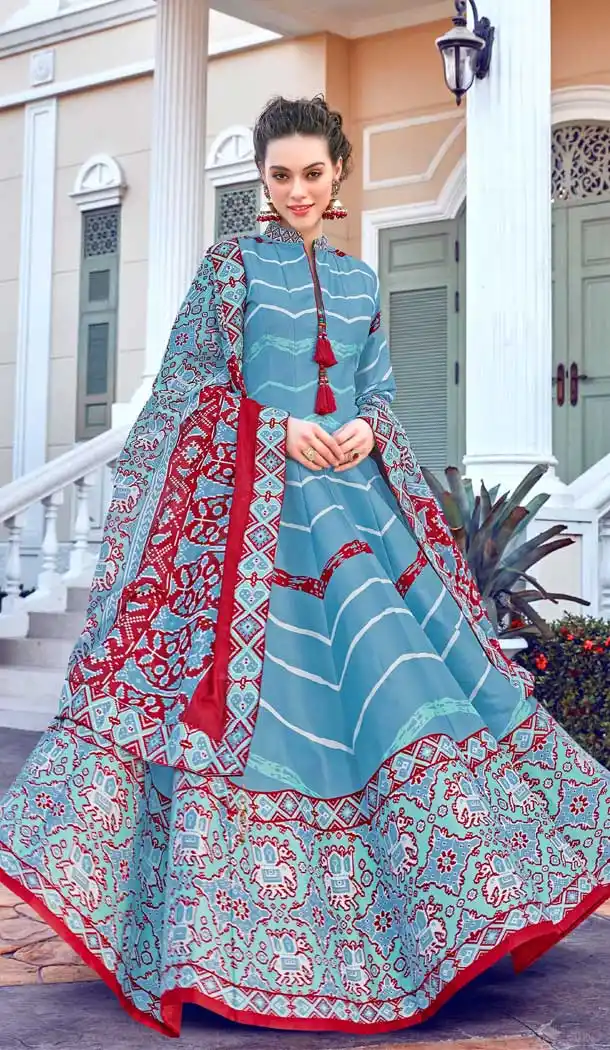 Sky Blue Color Pure Killer Silk Heavy Designer Party Wear Gown Suit -8992107155