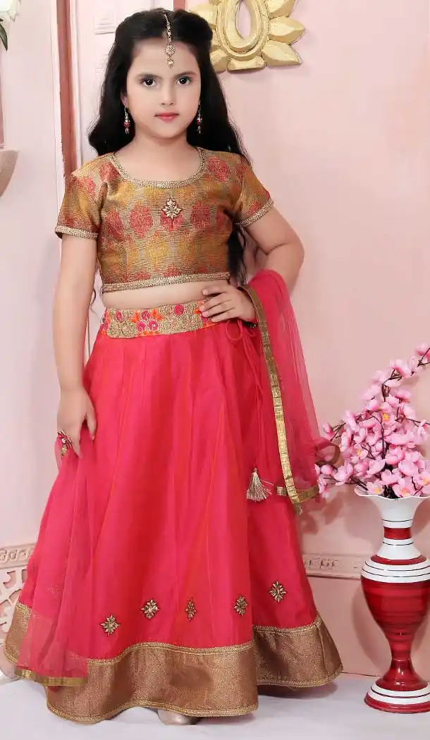 Multi Color Jacquard Designer Party Wear Kids Readymade Lehenga Choli -8993107158