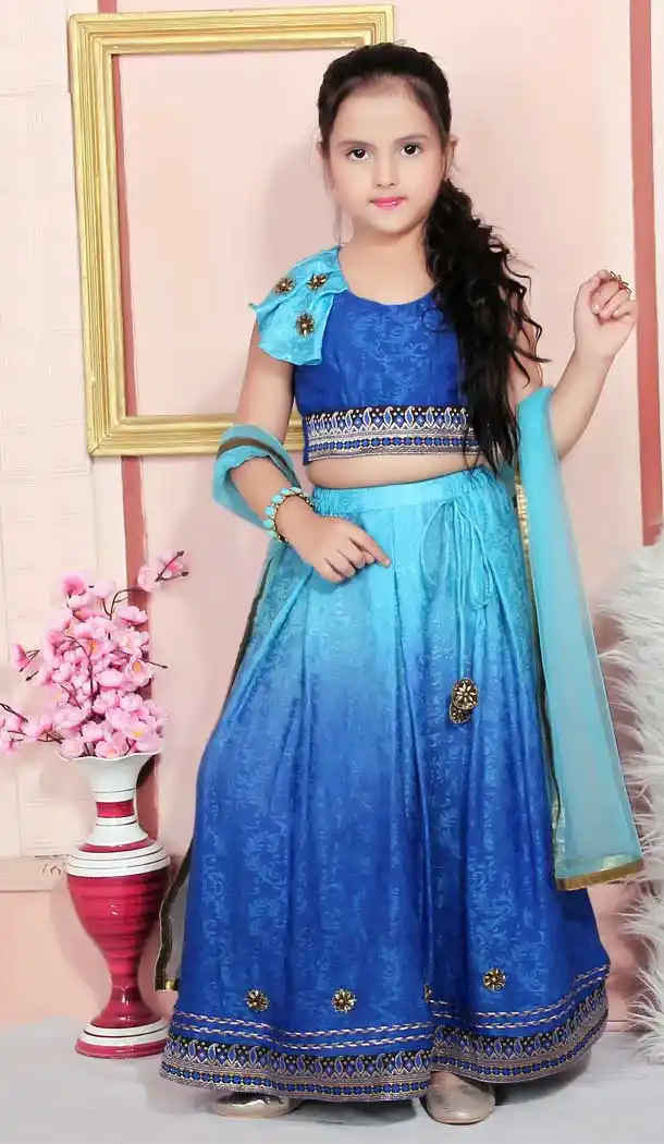 Blue Color Crepe Chiffon Designer Party Wear Kids Readymade Lehenga Choli -8993107163