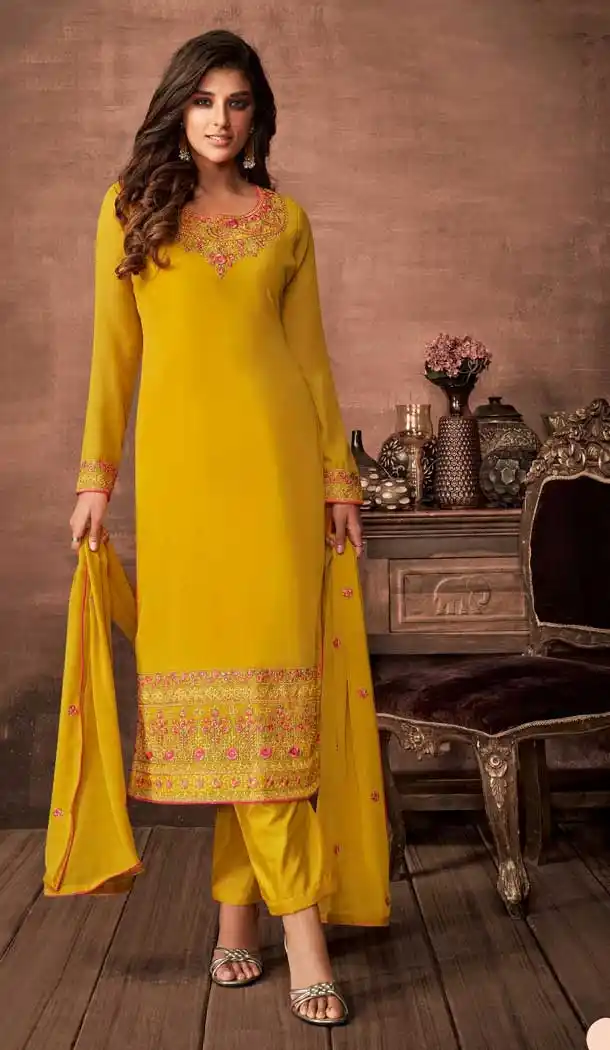 Enigmatic Yellow Color Georgette Casual Party Wear Salwar Suit -9020107521