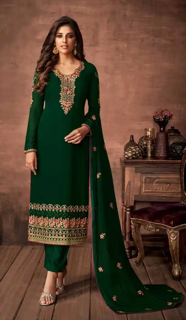 Attractive Green Color Georgette Casual Party Wear Salwar Suit -9020107522