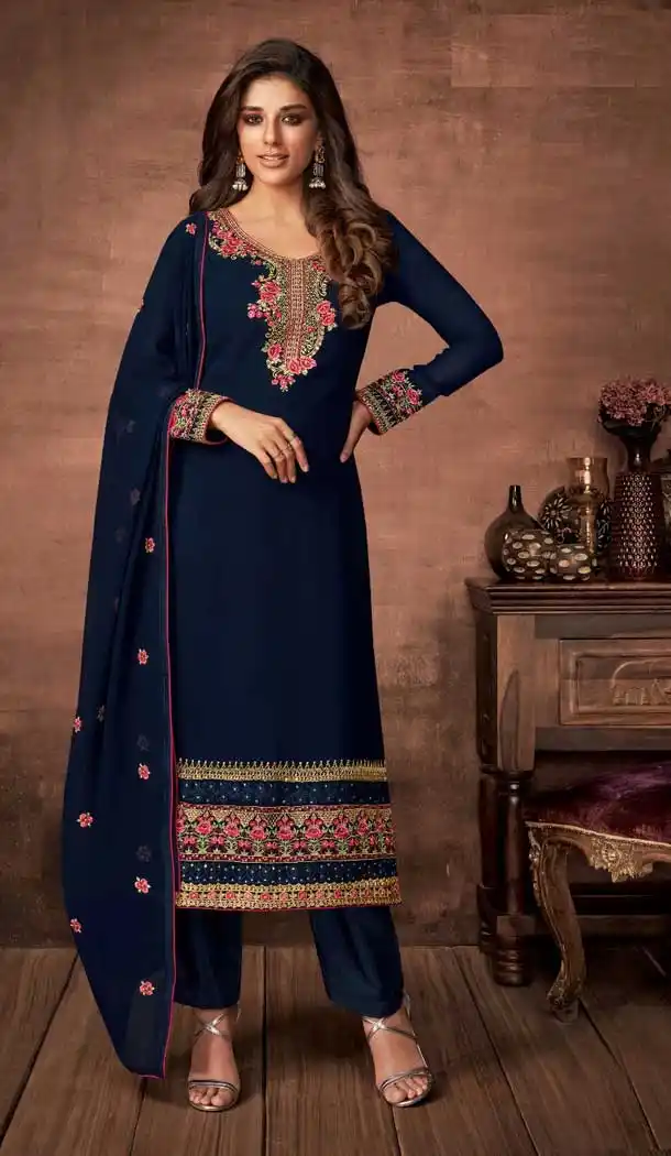 Fascinating Nevy Blue Color Georgette Casual Party Wear Salwar Suit -9020107523