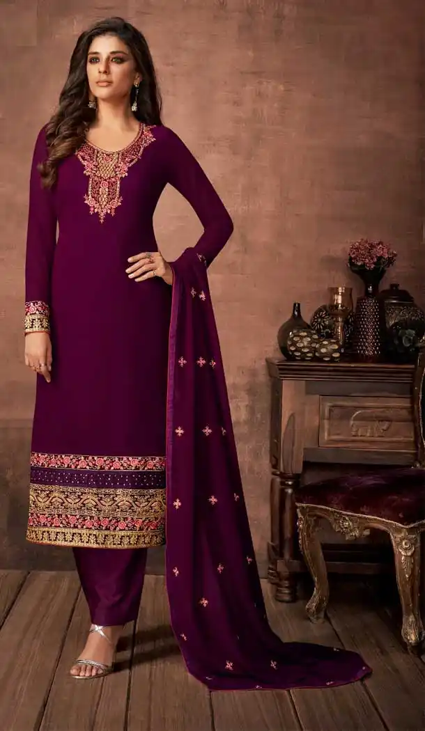 Classy Purple Color Georgette Casual Party Wear Salwar Suit -9020107524