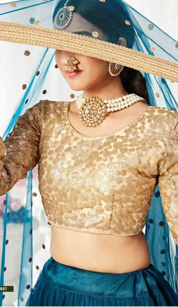 Rama Blue Color Heavy Net Traditional Wedding Party Wear Lehenga Choli -9034107717