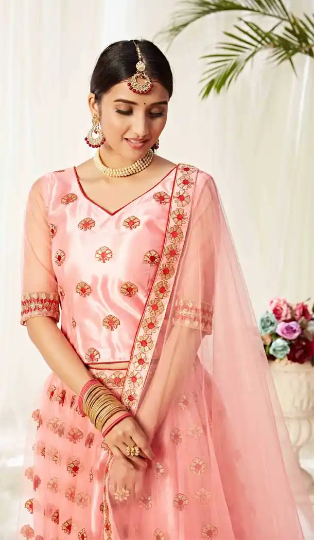 Light Pink Color Heavy Net Traditional Wedding Party Wear Lehenga Choli -9034107719