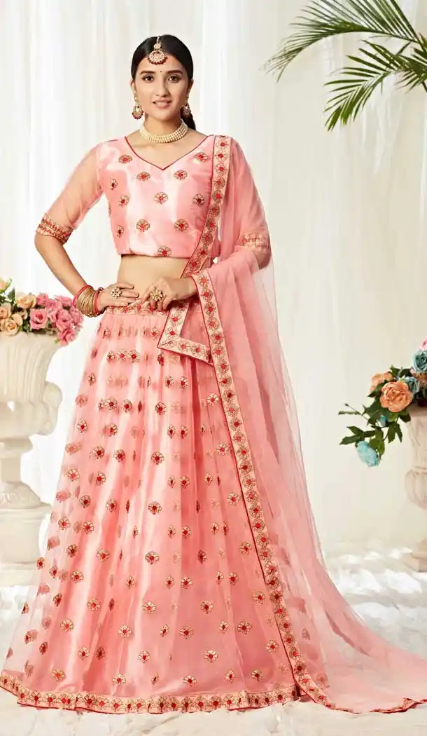 Light Pink Color Heavy Net Traditional Wedding Party Wear Lehenga Choli -9034107719