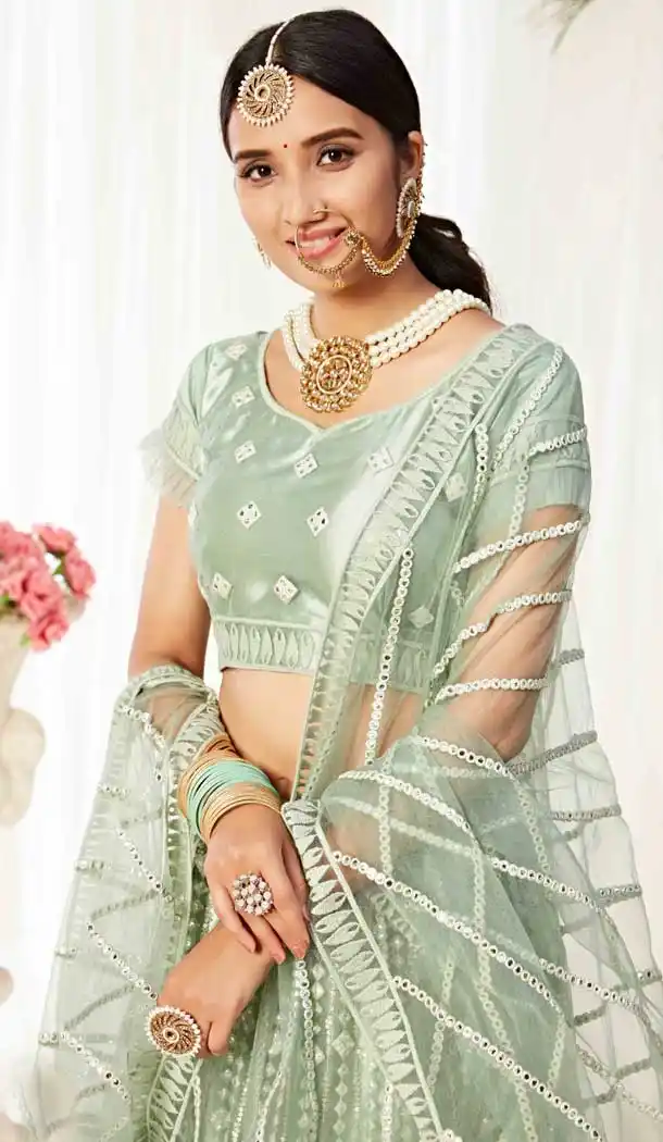 Sea Green Color Heavy Net Traditional Wedding Party Wear Lehenga Choli -9034107721