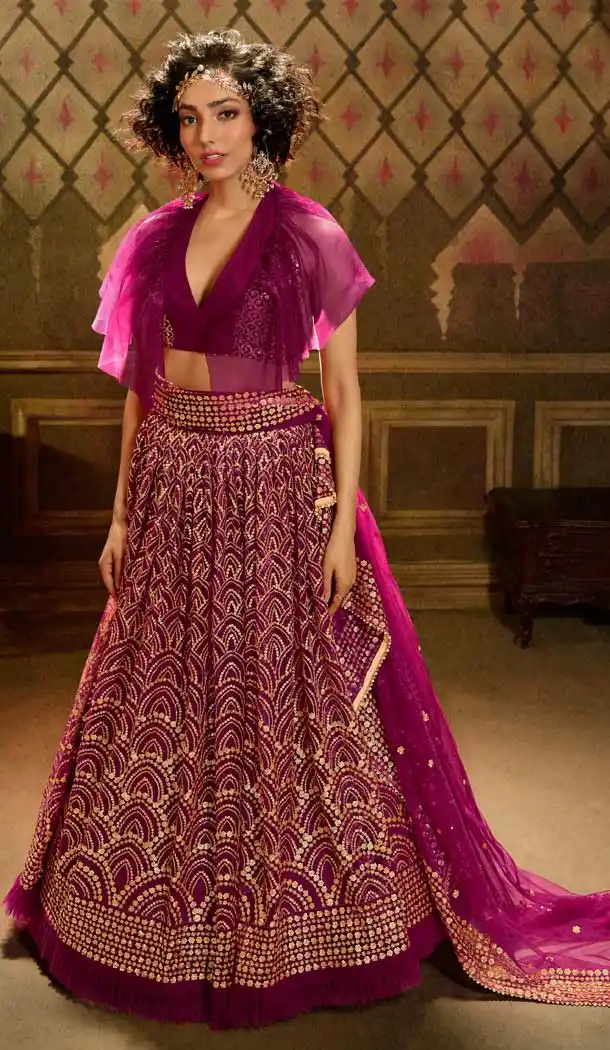 Wine Pink Color Soft Net Heavy Designer Party Wear Lehenga Choli -9053107851