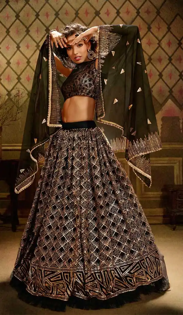 Black Color Soft Net Heavy Designer Party Wear Lehenga Choli -9053107853