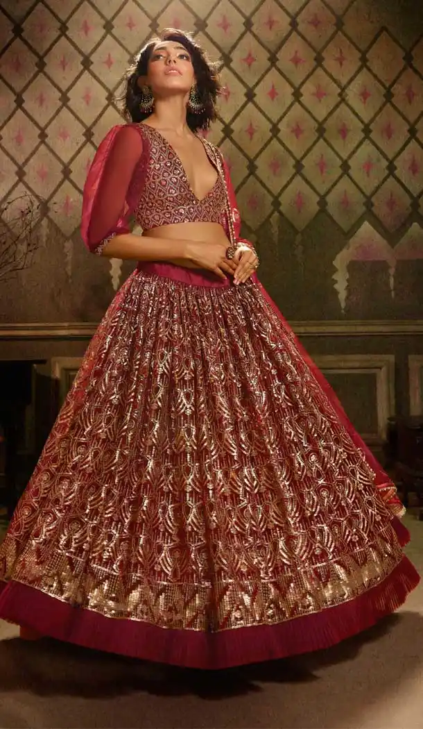 Maroon Color Soft Net Heavy Designer Party Wear Lehenga Choli -9053107854