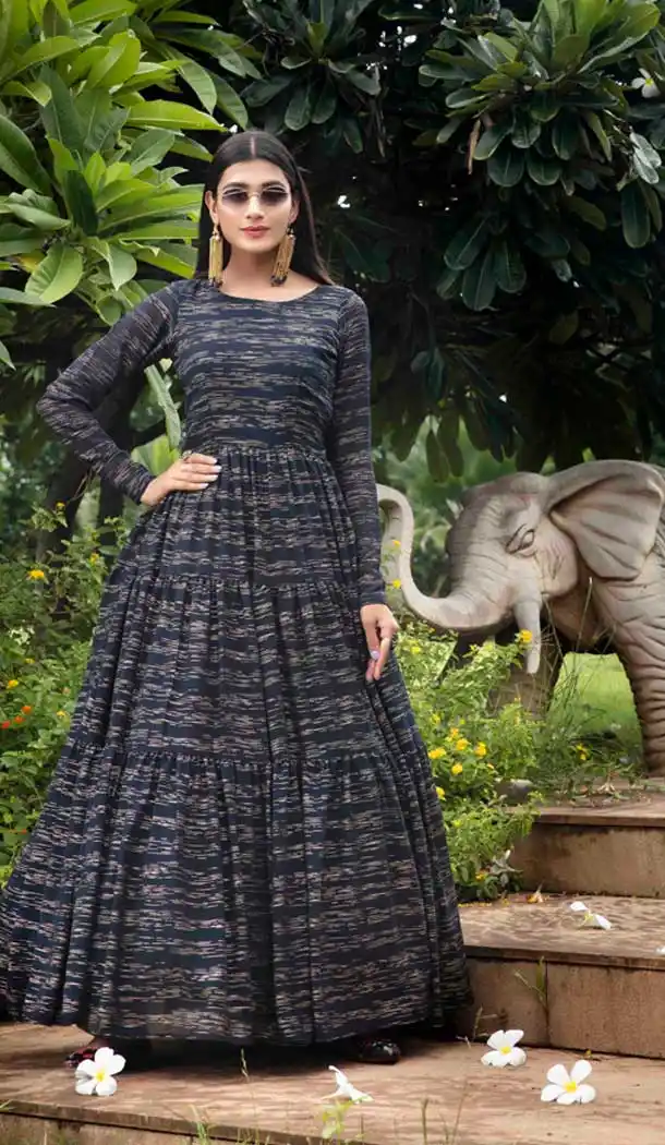 Navy Blue Color Gerorgette Heavy Designer Fancy Party Wear Girls Gown -9061107938