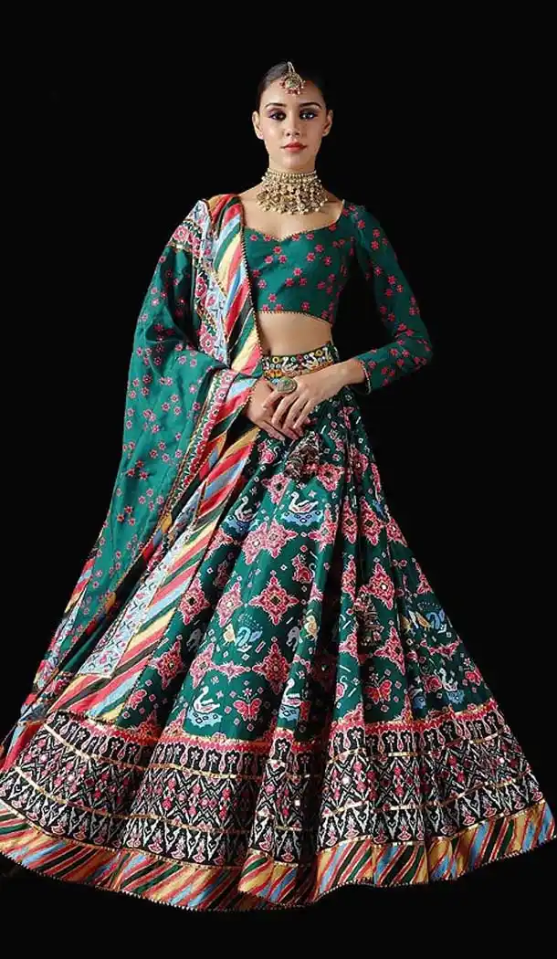 Green Color Pure Killer Silk Patola Printed Party Wear Lehenga Choli -9126108431