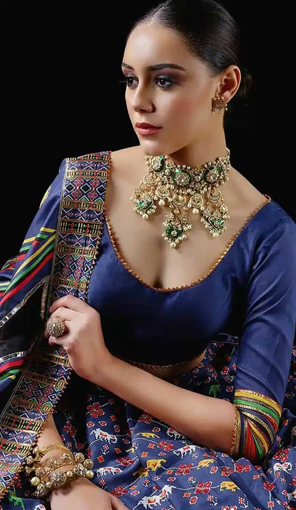 Blue Color Pure Killer Silk Patola Printed Party Wear Lehenga Choli -9126108432