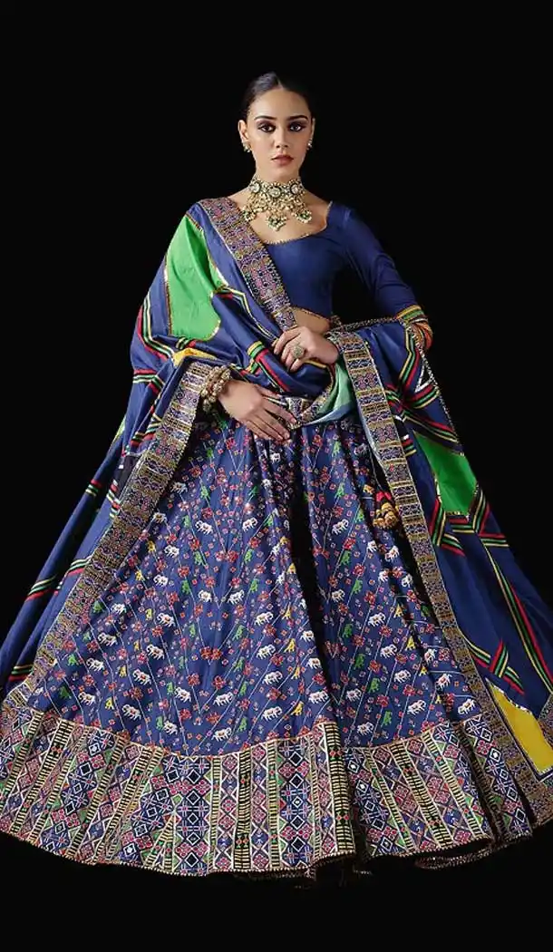 Blue Color Pure Killer Silk Patola Printed Party Wear Lehenga Choli -9126108432