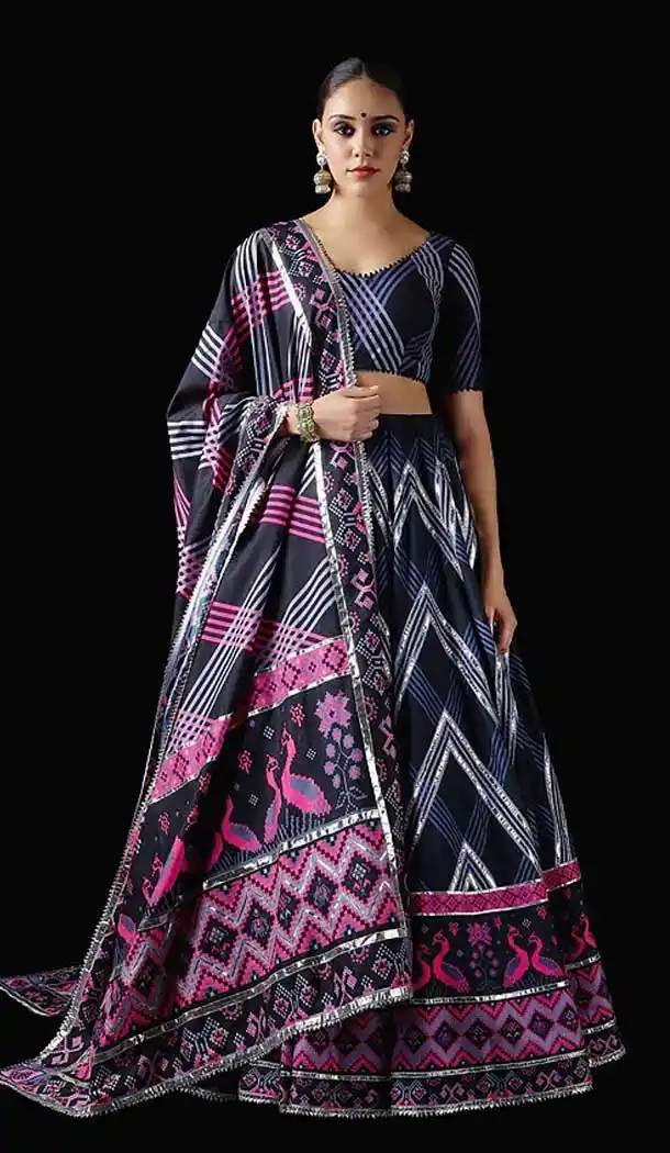 Black Color Pure Killer Silk Patola Printed Party Wear Lehenga Choli -9126108433