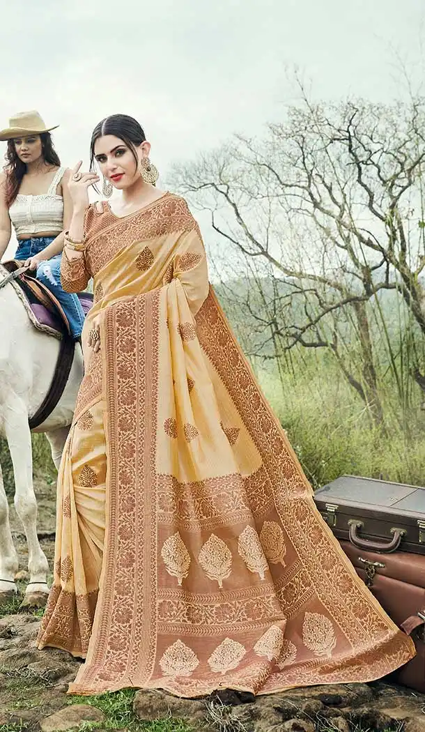 Gold Color Banarasi Silk Designer Traditional Wear Saree Blouse -9134108455
