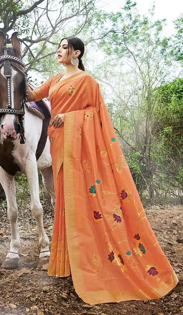 Glamorous Orange Color Banarasi Silk Designer Traditional Wear Saree Blouse -9134108458