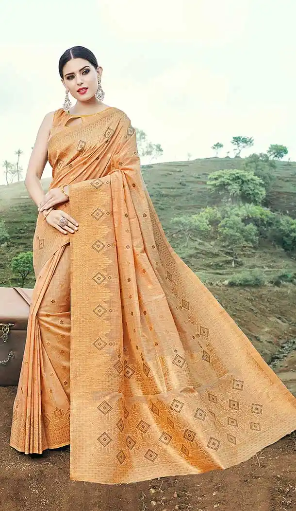 Peach Color Banarasi Silk Designer Traditional Wear Saree Blouse -9134108460