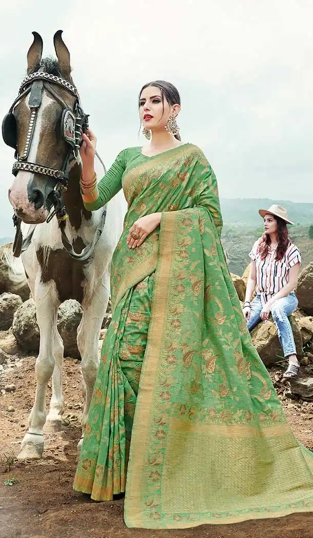 Unique Green Color Banarasi Silk Designer Traditional Wear Saree Blouse -9134108461