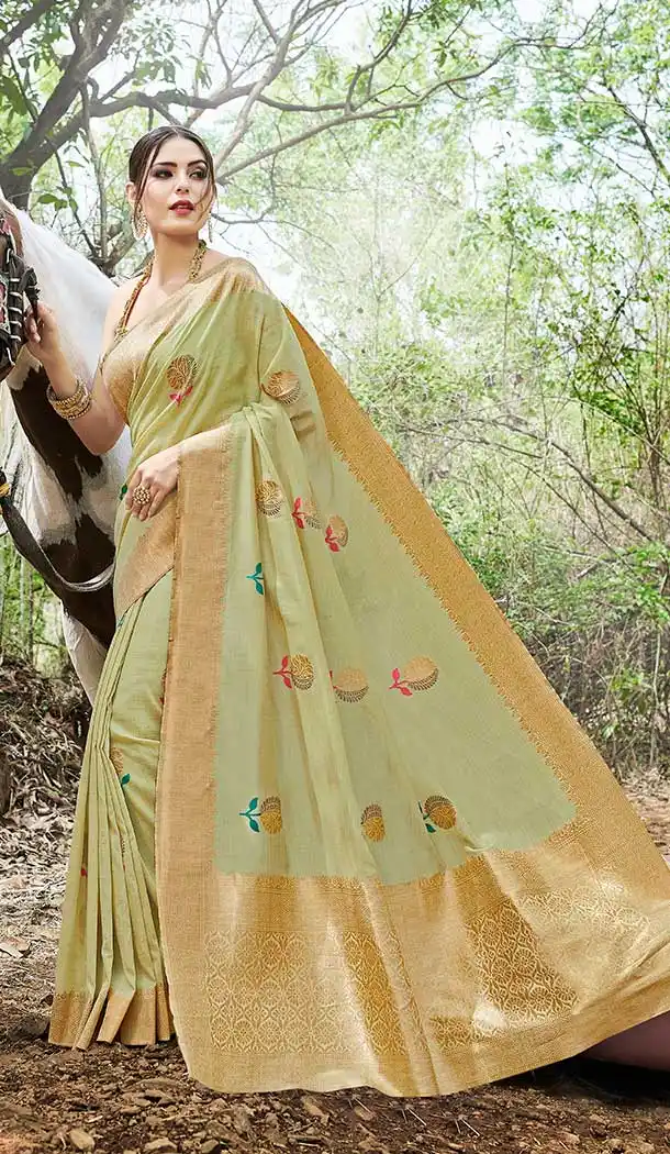 Sea Green Color Banarasi Silk Designer Traditional Wear Saree Blouse -9134108463