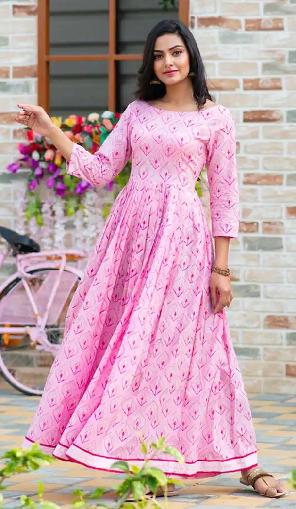 Classy Pink Color Maslin Digital Printed Readymade Girls Long Kurti -9170108834