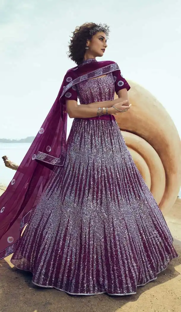 Wine Color Soft Net Designer Party Wear Women Lehenga Choli -9171108836