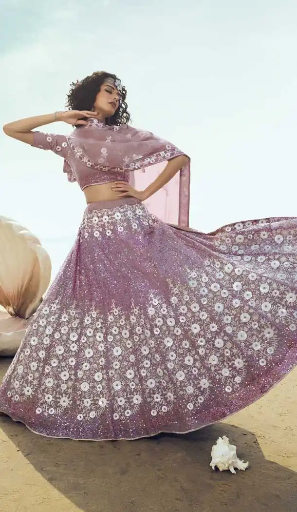 Splendorous Lilac Color Soft Net Designer Party Wear Women Lehenga Choli -9171108840