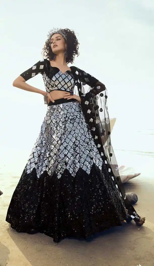 Elegant Black Color Soft Net Designer Party Wear Women Lehenga Choli -9171108845