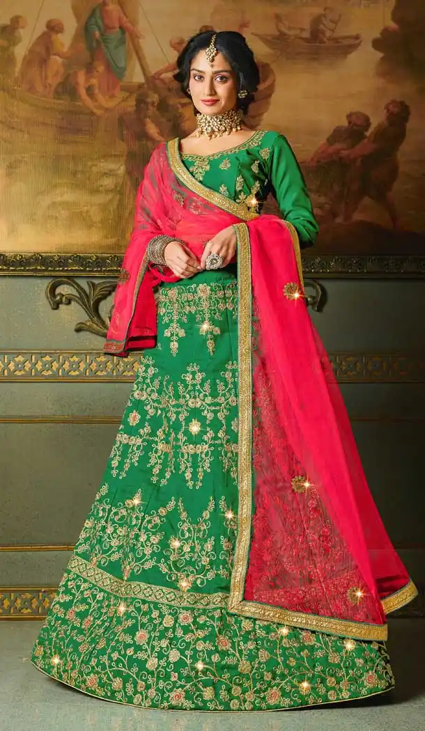 Green Color Silk Heavy Embroidered Work Women Party Lehenga Choli -9192108996