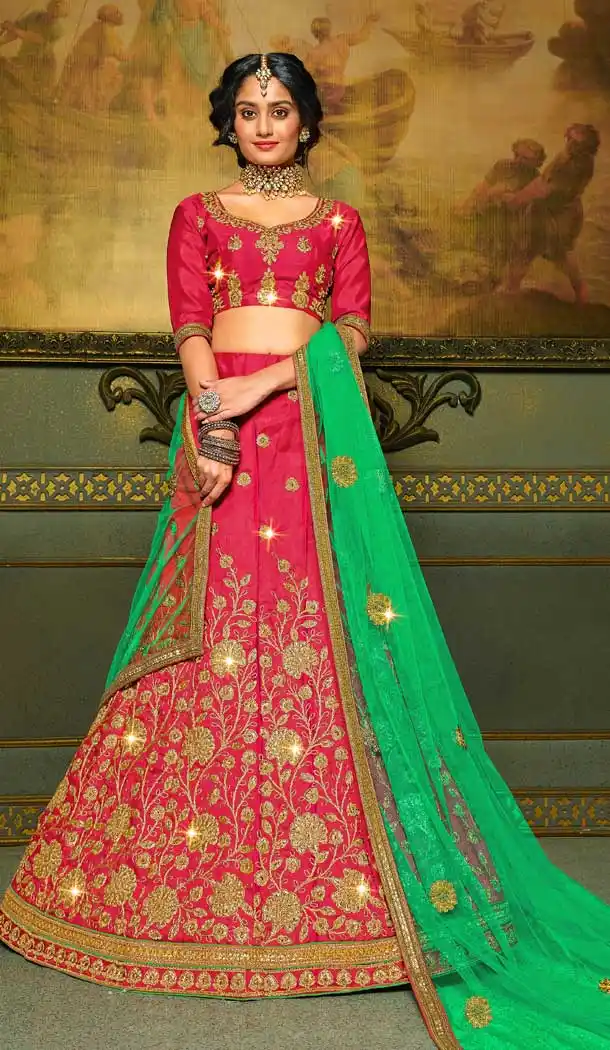 Ravishing Pink Color Silk Heavy Embroidered Work Women Party Lehenga Choli -9192109001