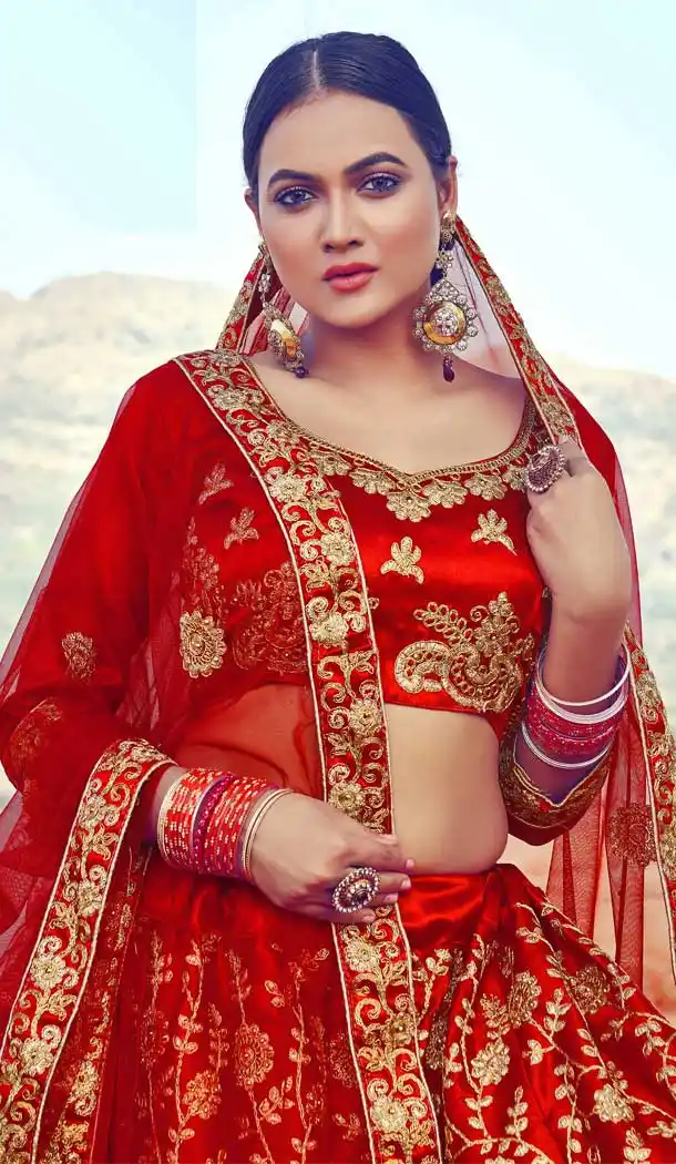 Red Color Silk Heavy Embroidered Heavy Designer Wear Lehenga Choli -9195109027