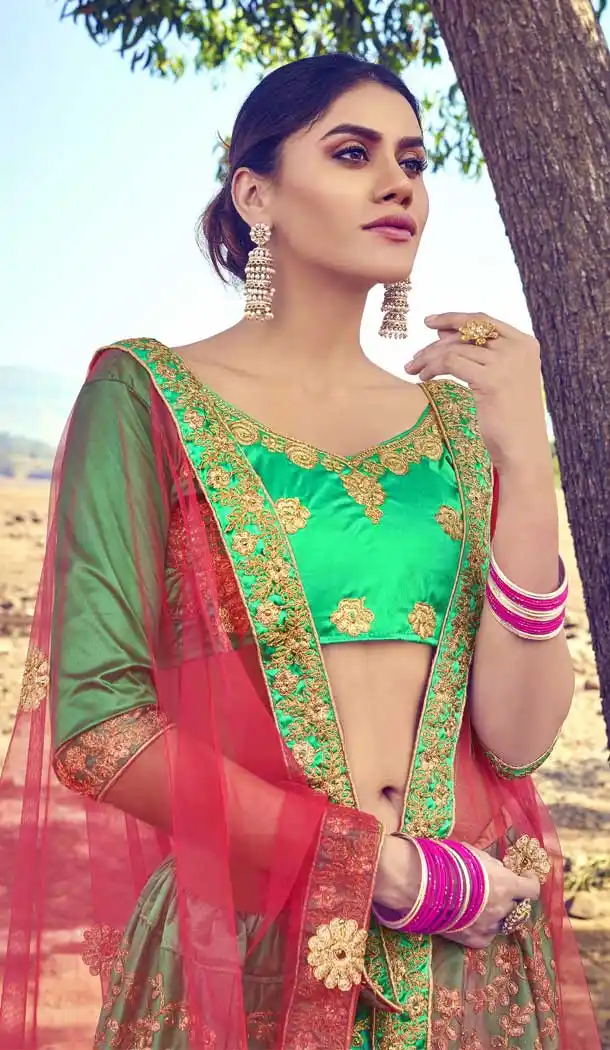 Green Color Silk Heavy Embroidered Heavy Designer Wear Lehenga Choli -9195109028