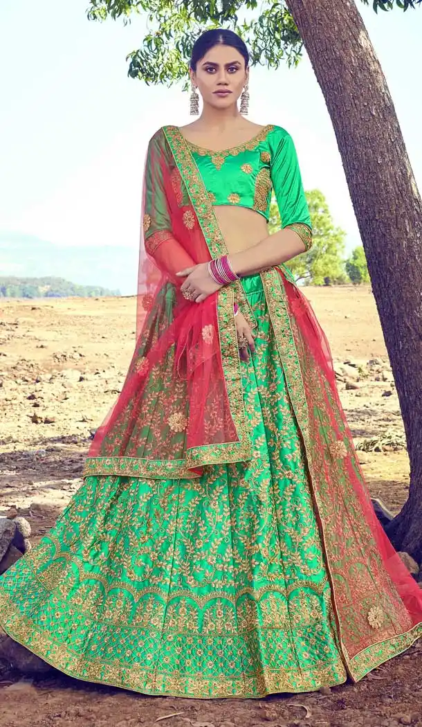 Green Color Silk Heavy Embroidered Heavy Designer Wear Lehenga Choli -9195109028