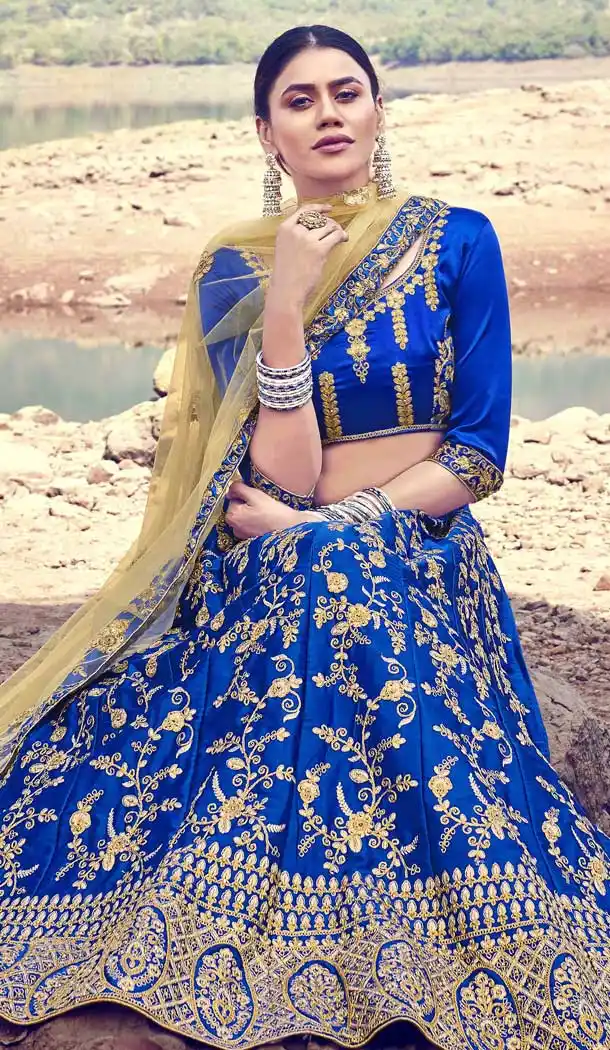 Blue Color Silk Heavy Embroidered Heavy Designer Wear Lehenga Choli -9195109029
