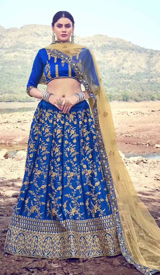 Blue Color Silk Heavy Embroidered Heavy Designer Wear Lehenga Choli -9195109029