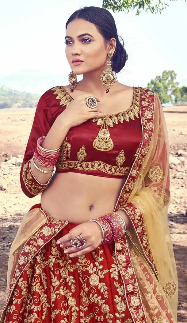 Maroon Color Silk Heavy Embroidered Heavy Designer Wear Lehenga Choli -9195109032