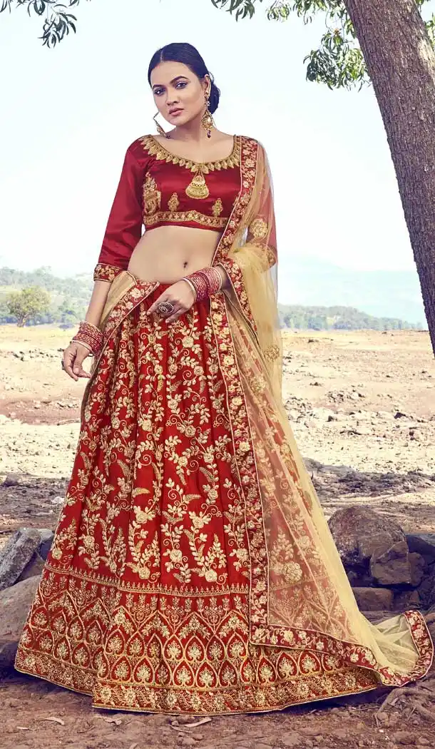 Maroon Color Silk Heavy Embroidered Heavy Designer Wear Lehenga Choli -9195109032