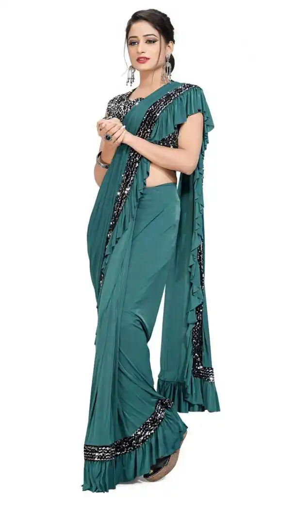 Rama Color Imported Lycra Designer Party Wear Lehenga Style Saree -9207109186