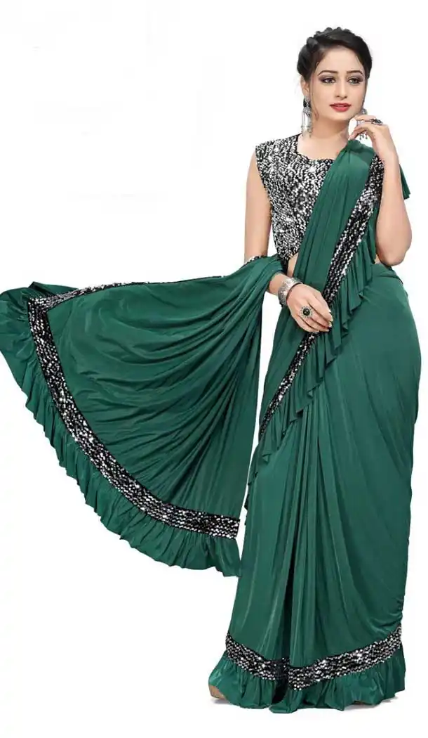 Green Color Imported Lycra Designer Party Wear Lehenga Style Saree -9207109187