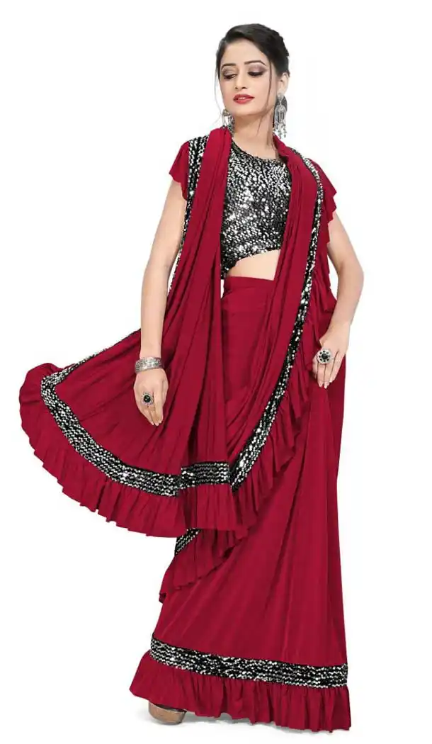 Red Color Imported Lycra Designer Party Wear Lehenga Style Saree -9207109191