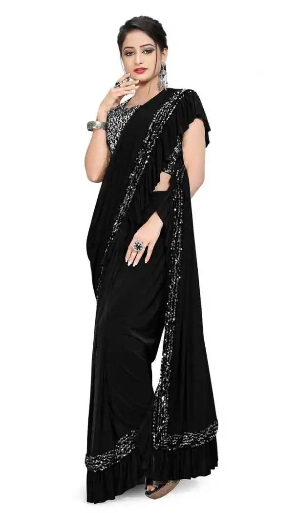 Black Color Imported Lycra Designer Party Wear Lehenga Style Saree -9207109192