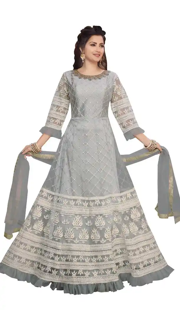Fascinating Grey Color Net Designer Party Wear Readymade Salwar Suit -9211109219