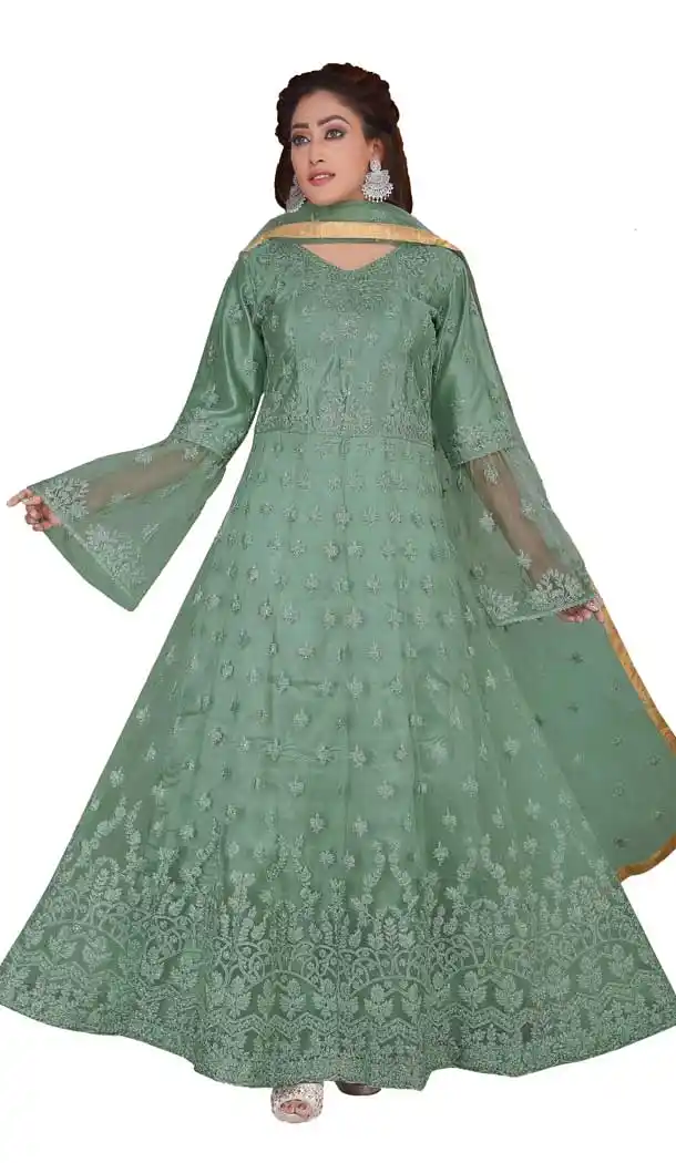 Turquoise Blue Color Net Designer Party Wear Readymade Salwar Suit -9211109220